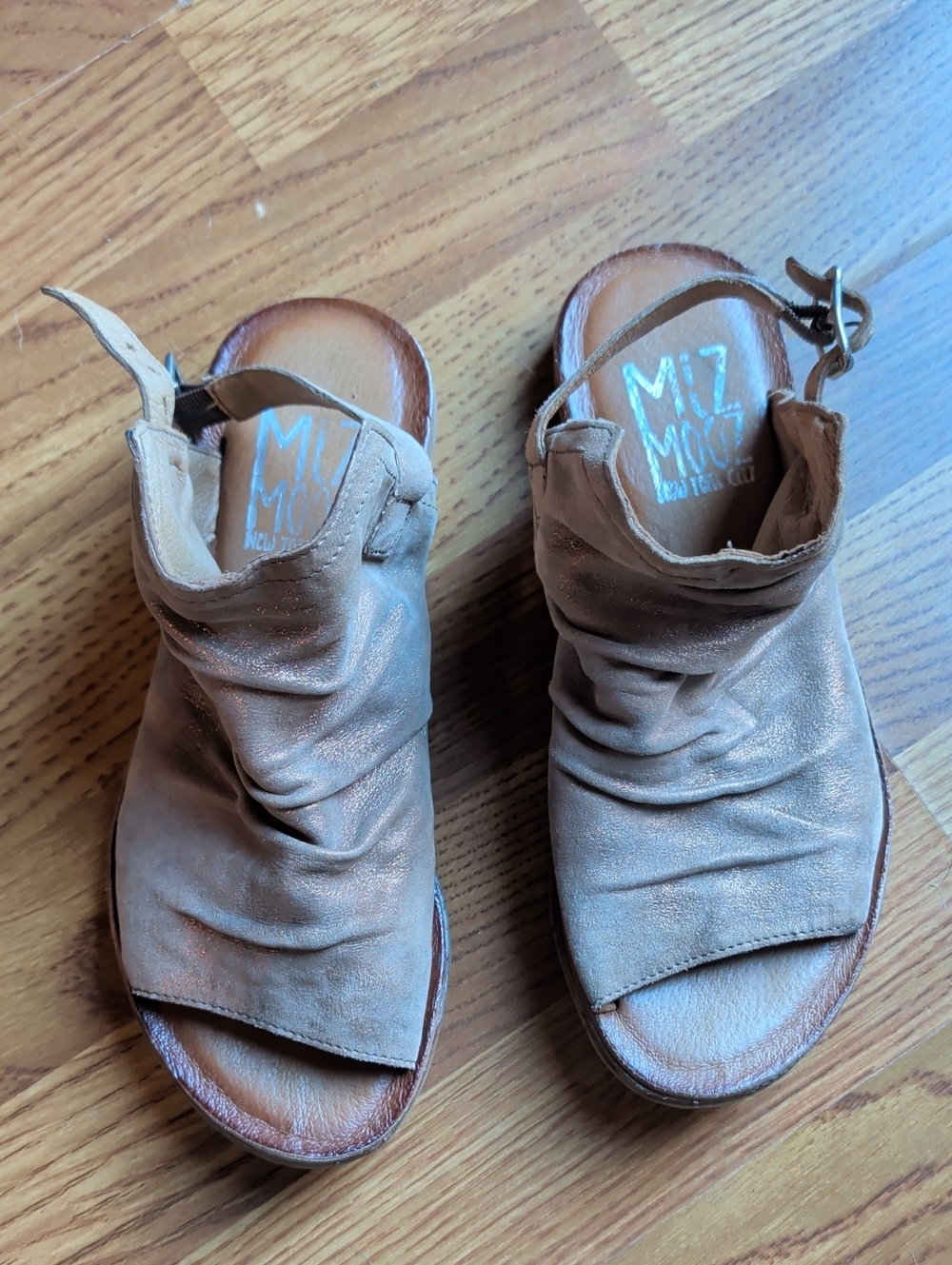 Miz Mooz Taupe Slouched Open-Toe Slingback Mules
